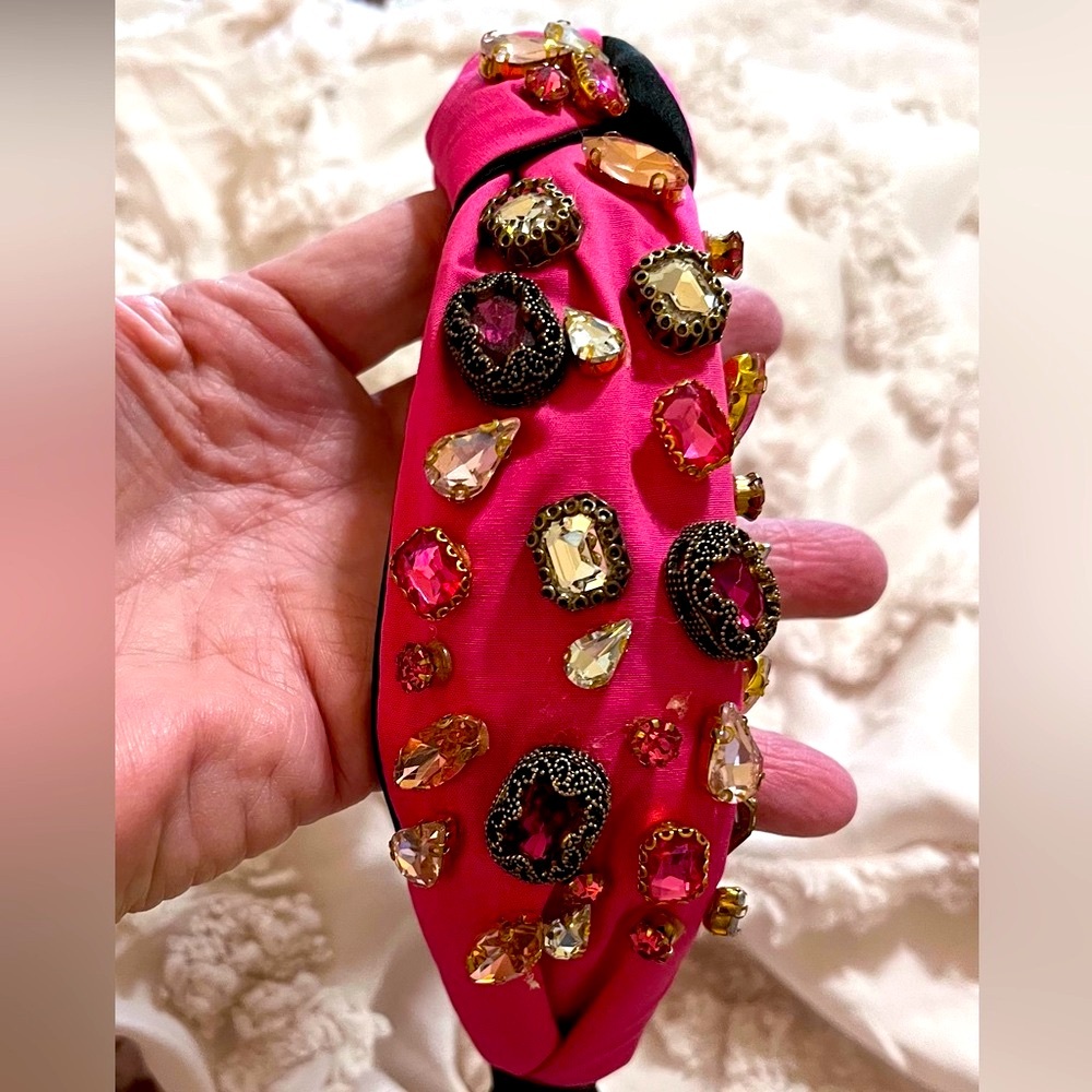 Boho pink headband with vintage embellishments. New. Retro
